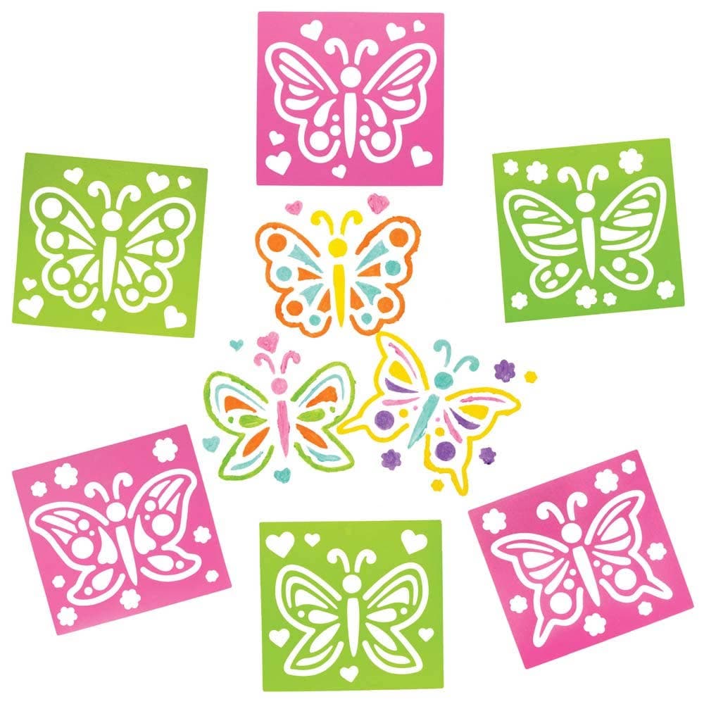 Butterfly Stencils (Pack of 8) Art Supplies, Art Materials 2 stencil colours - Pink & Green