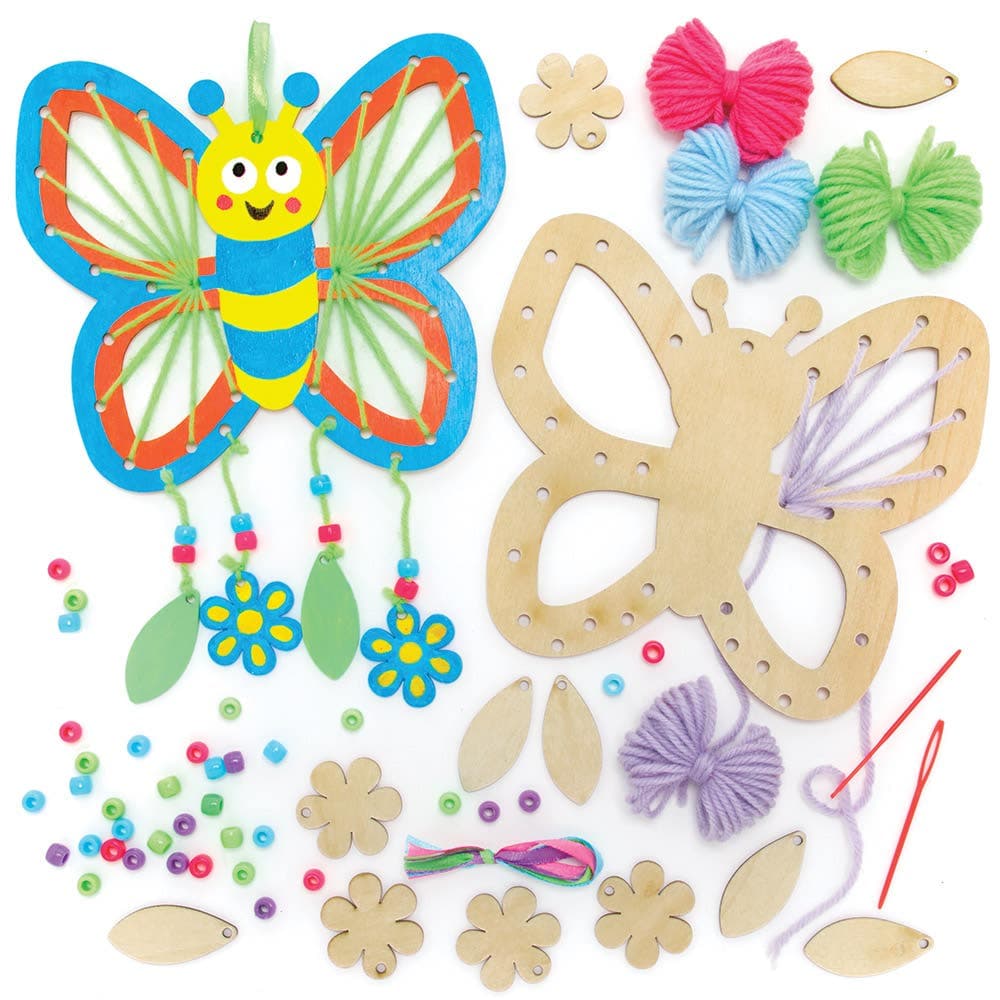 Butterfly Wooden Dreamcatcher Kits (Pack of 4) Decoration Craft Kits 4 wool colours - Blue, Green, Purple & Pink