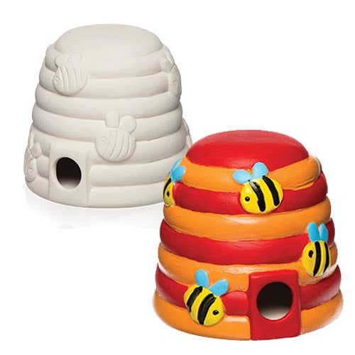 Ceramic Bee Houses (Box of 2) Paint & Decorate, 12cm x 12.5cm, Craft Kits For Kids