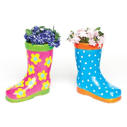 Wellington Boot Ceramic Flowerpots (Pack of 2) Nature Craft Kits, 13cm x 5cm x 13cm, Decorate & Personalise