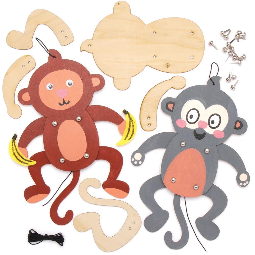 Cheeky Monkey Wooden Puppet Kits (Pack of 4) Art Craft Kits