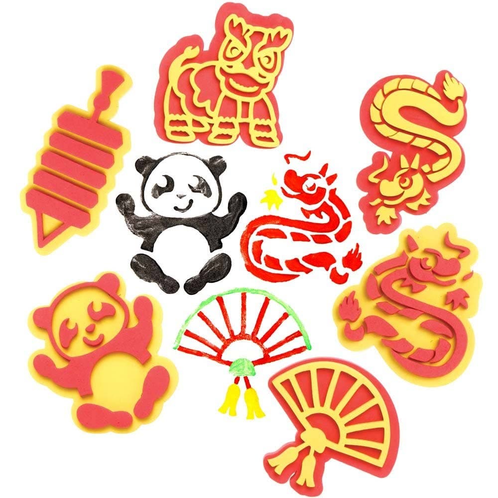 Chinese New Year Foam Stampers (Pack of 10) Arts & Crafts, 10 Assorted Designs, Washable