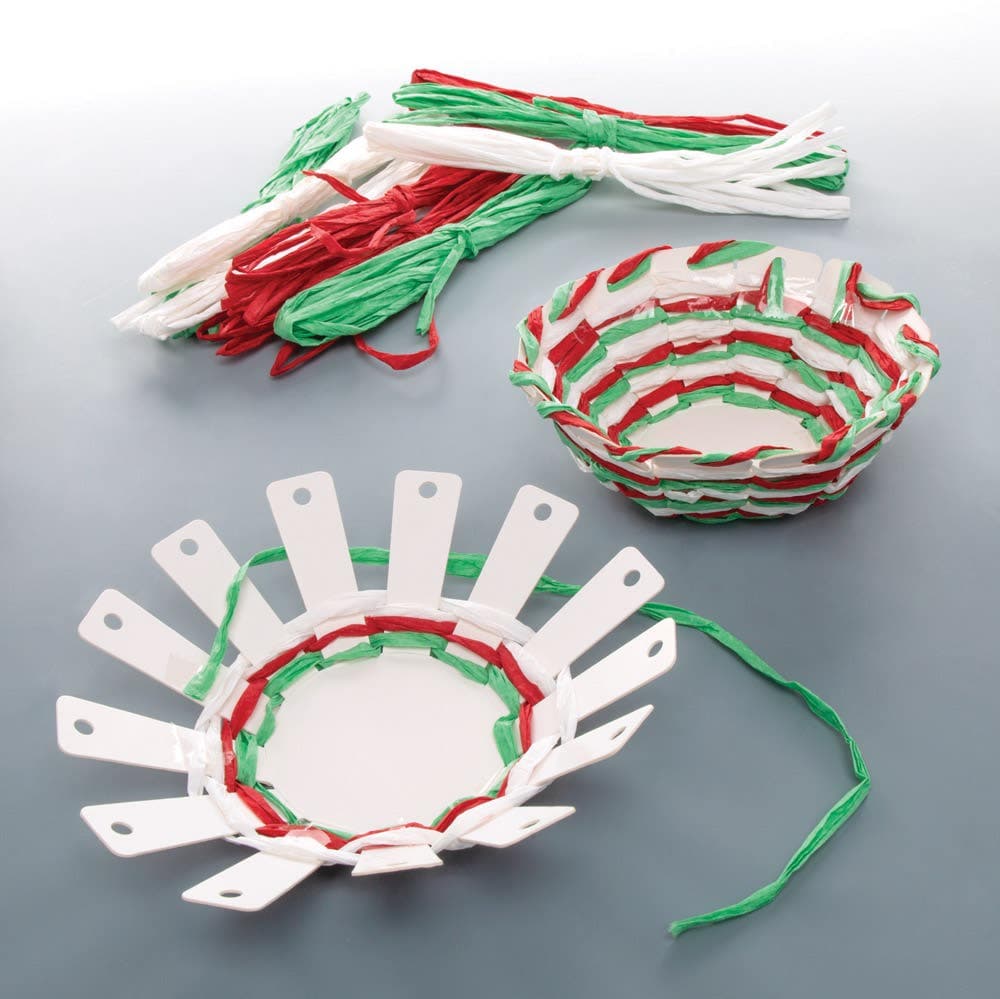 Christmas Basket Weaving Kits (Pack of 4) Christmas Crafts 3 assorted raffia colours - Red, Green & White