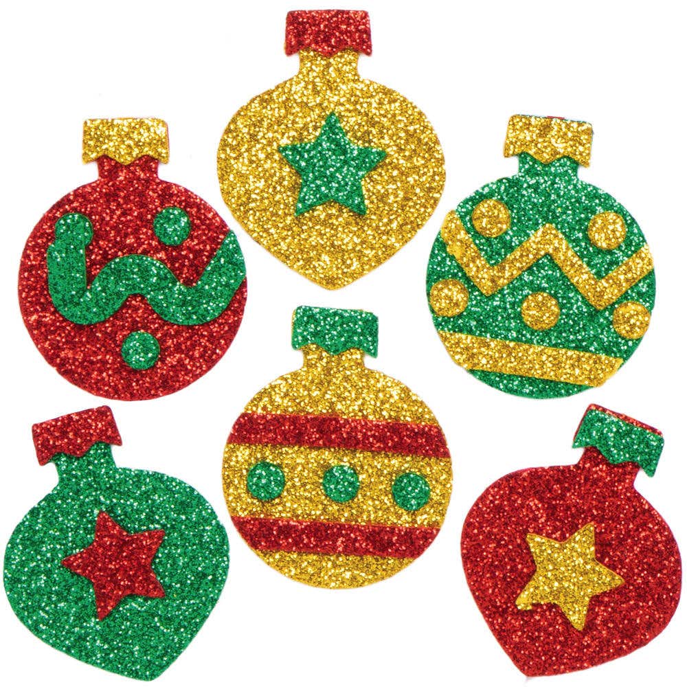 Christmas Bauble Glitter Foam Stickers (Pack of 96) Christmas Craft Supplies 3 foam colours - Red, Green & Gold