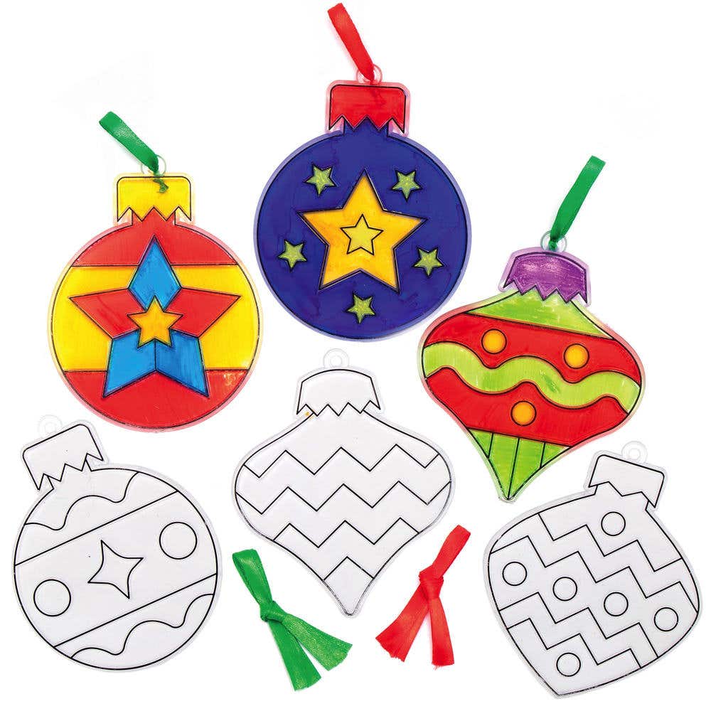 Christmas Bauble Suncatcher Hanging Decorations (Pack of 10) Christmas Crafts 2 assorted ribbon colours - Red & Green