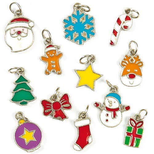 Christmas Charms (Pack of 24) Christmas Craft Supplies, 12 Assorted Designs, Great For Jewellery Making