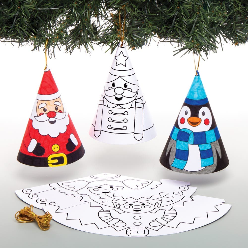 Christmas Colour-in Cone Decorations (Pack of 12) Christmas Crafts