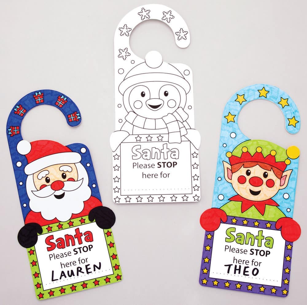 Christmas Colour-in Door Hangers (Pack of 10) Christmas Crafts, Card, 5 Assorted Designs