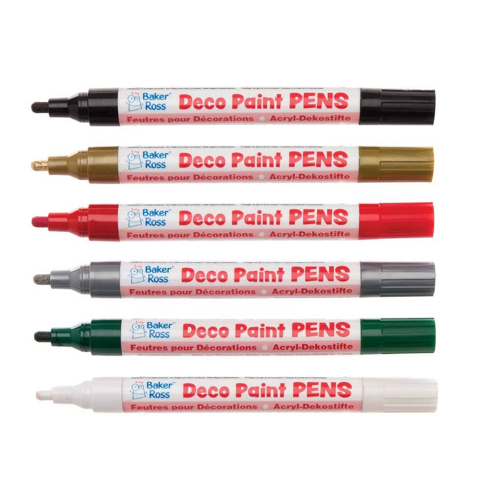 Christmas Deco Paint Pens (Pack of 6) Christmas Craft Supplies 6 assorted colours - Gold, Silver, Red, Dark Green, White & Black