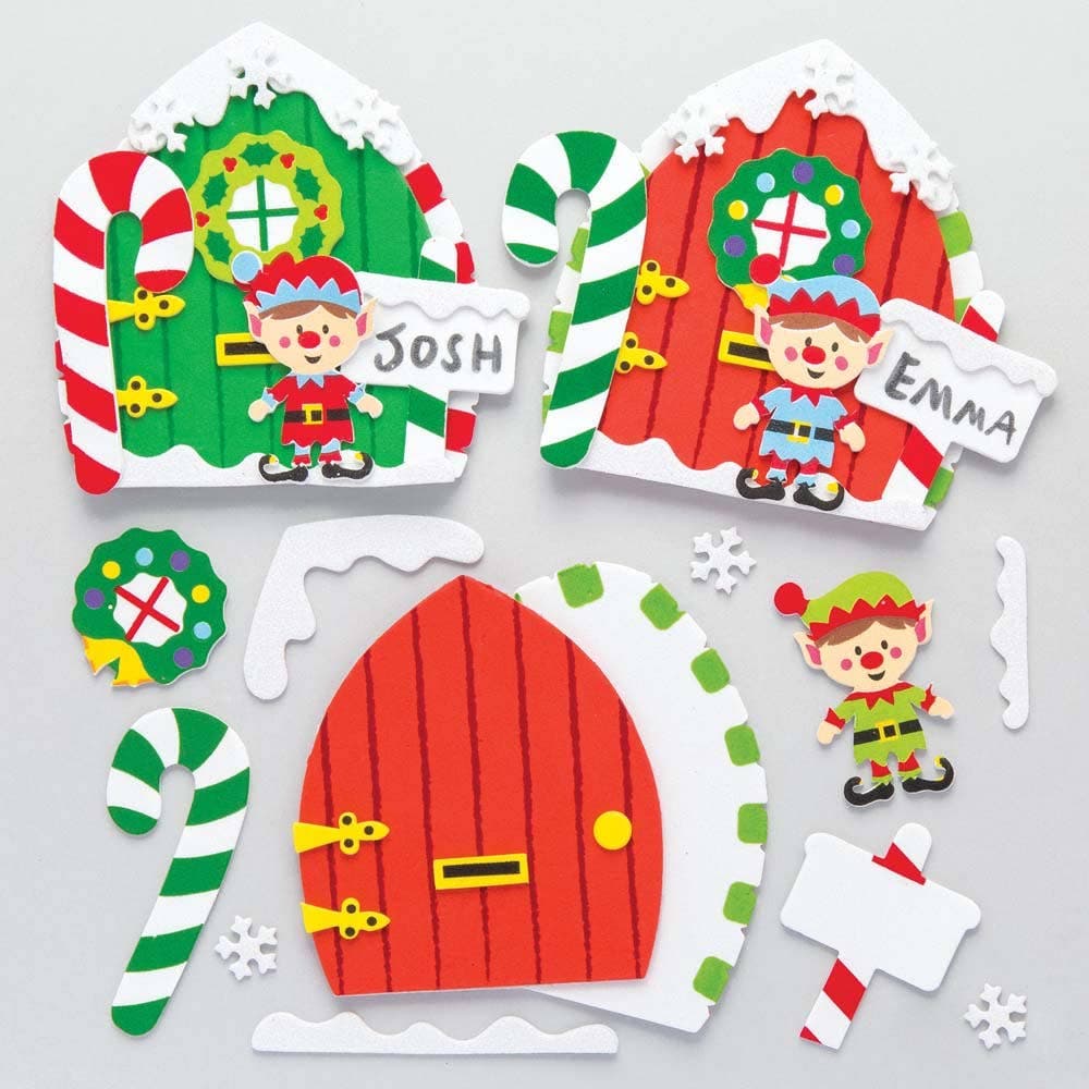 Christmas Elf Door Kits (Pack of 4) Christmas Crafts 2 assorted colours - Red & Green