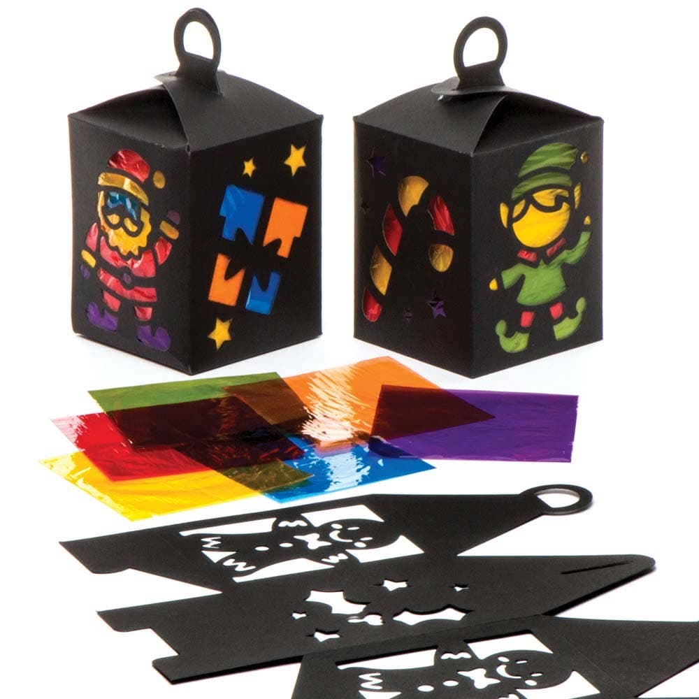 Christmas Stained Glass Lantern Kits (Pack of 4) Christmas Crafts, 6 Assorted Cellophane Colours