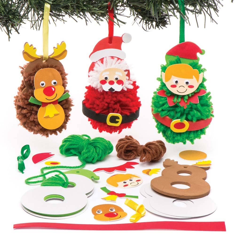 Christmas Pom Pom Decoration Kits (Pack of 3) Christmas Crafts, DIY Ornaments, Foam & Wool
