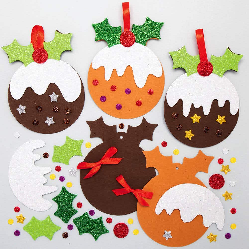 Christmas Pudding Mix & Match Decoration Kits (Pack of 8) Make Your Own Ornaments, Christmas Crafts
