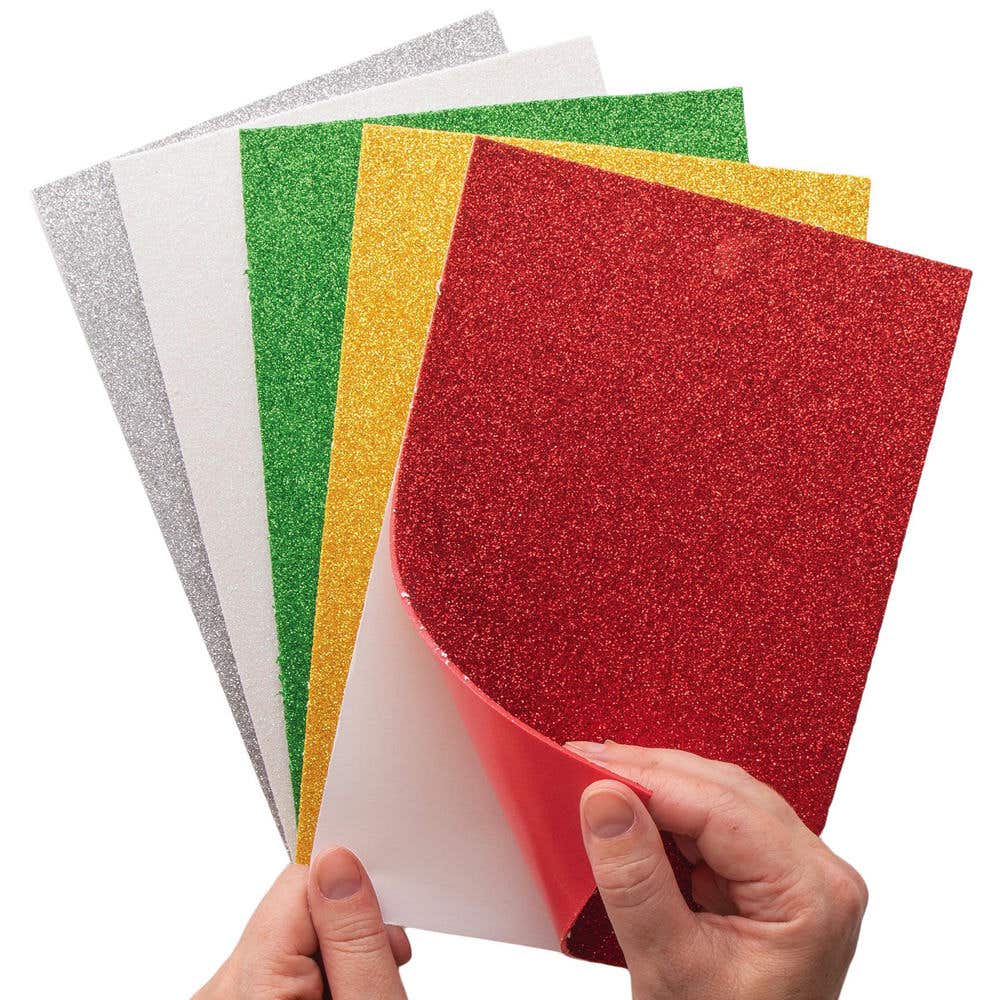 Christmas Self-Adhesive Glitter Foam Sheets (Pack of 10) Christmas Craft Supplies 5 assorted colours - Red, Green, Gold, Silver & white