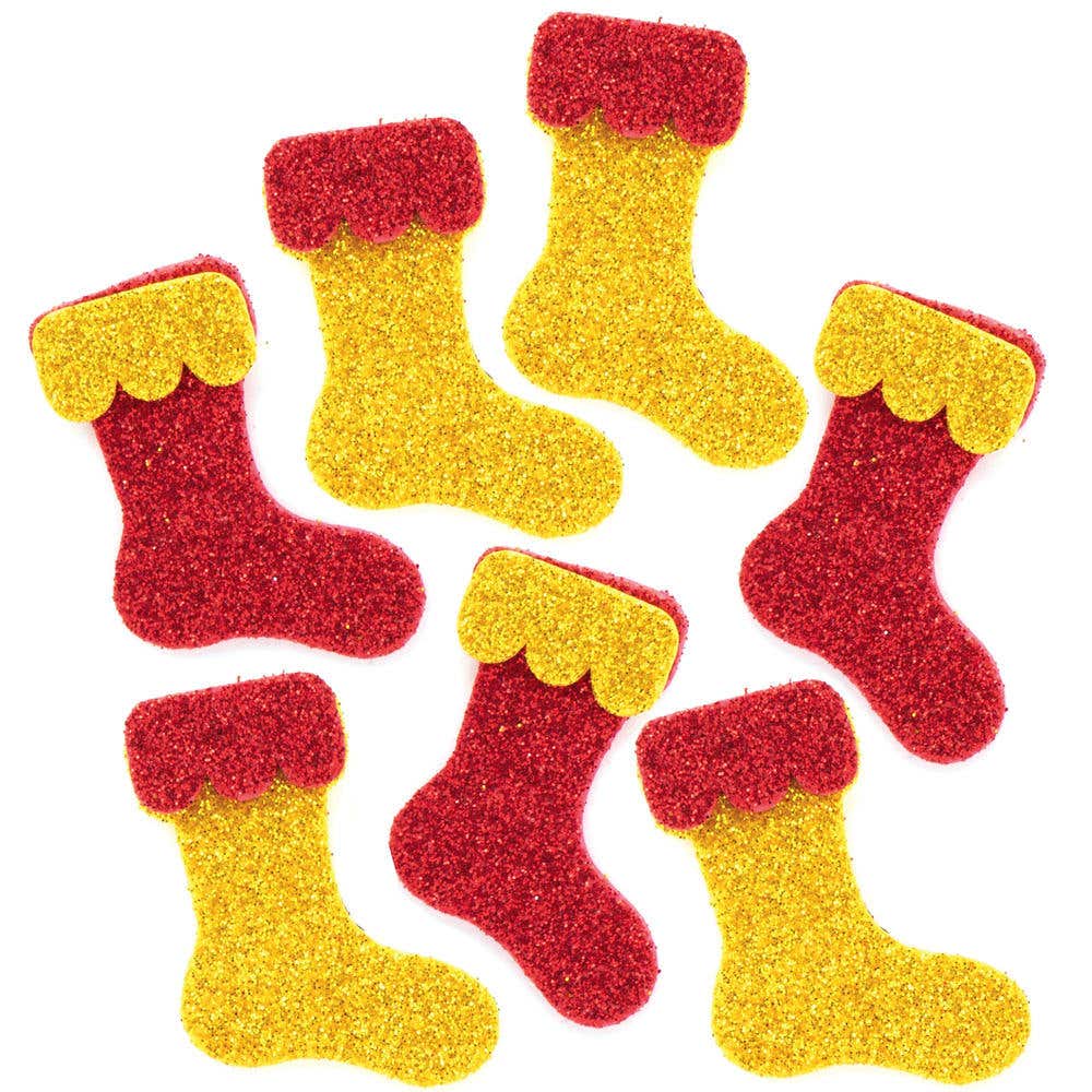 Christmas Stocking Glitter Foam Stickers (Pack of 100) Christmas Craft Supplies 2 foam colours - Red & Gold