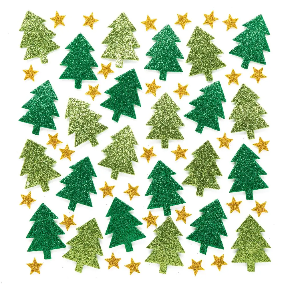 Christmas Tree Glitter Stickers (Pack of 100) Christmas Craft Supplies 2 assorted colours - Light Green & Dark Green