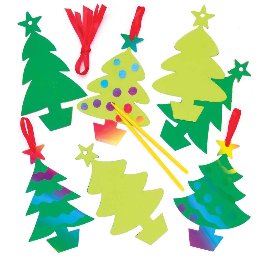 Christmas Tree Scratch Art Decorations (Pack of 10) Christmas Crafts 2 assorted tree colours - Light Green & Dark Green