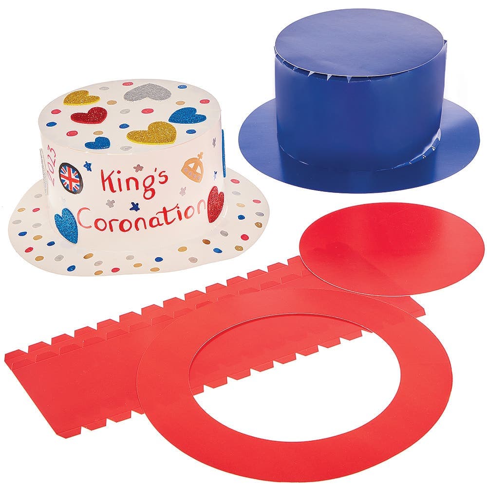 Red, White & Blue Top Hat Kits (Pack of 3) 3 Assorted Colours, 26cm Diameter, Easy To Assemble, Decorate & Personalise