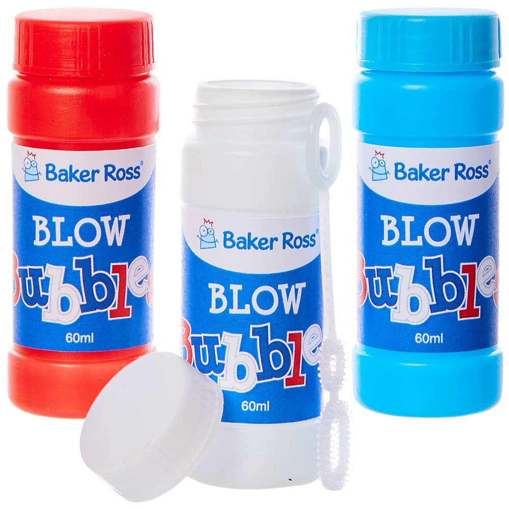 Blow Bubbles Bumper Value Pack (Box of 20) Pocket Money Toys 3 assorted colours - Red, White & Blue