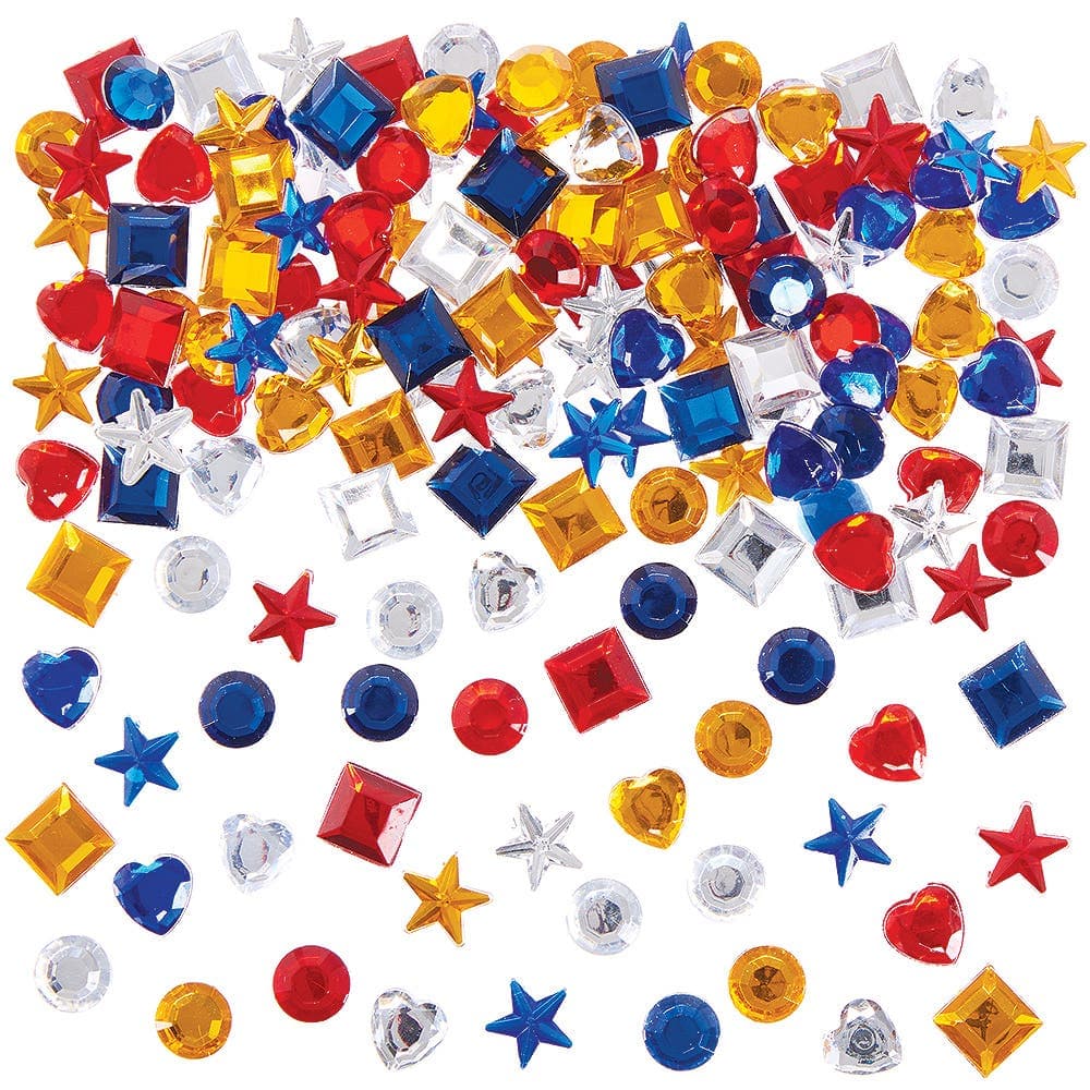 Self-Adhesive Acrylic Jewels Value Pack (Pack of 300) Craft Embellishments 4 assorted colours - Gold, Silver, Red & Blue