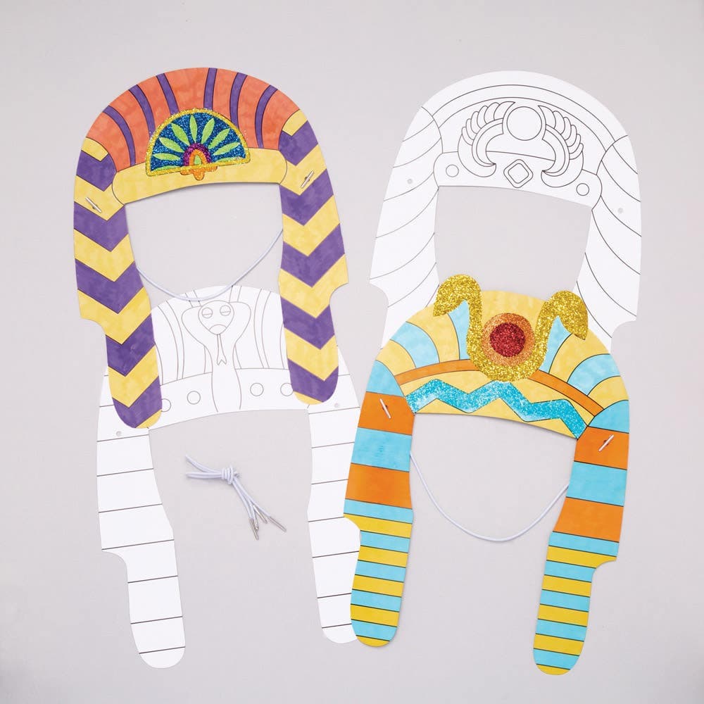 Colour-in Pharaoh Headdress (Pack of 8) Decoration Craft Kits