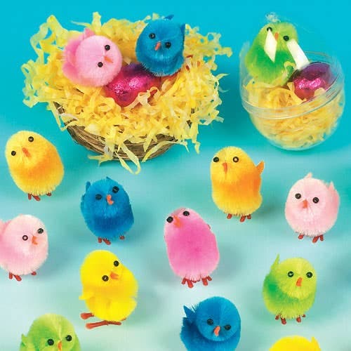 Coloured Mini Fluffy Chicks (Pack of 12) Easter Toys, Easter Gifts For Kids, Chick Size - 3cm, Blue, Green, Pinks & More