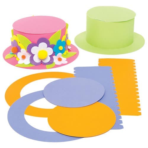 Coloured Top Hat Craft Kits (Pack of 4) Hat Size 26cm, Decorate Your Own, Card Crafts, Fancy Dress
