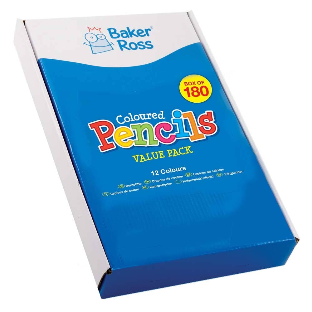 Colouring Pencils Bumper Value Box (Box of 180) 12 Assorted Colours, 7mm Diameter x 175mm Long, Drawing Supplies