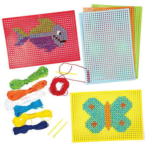 Cross Stitch Kits (Pack of 6) Sewing & Weaving Craft Kits, Blank Pre-Punched Cards, Embroidery Thread Included, 21cm x 15cm