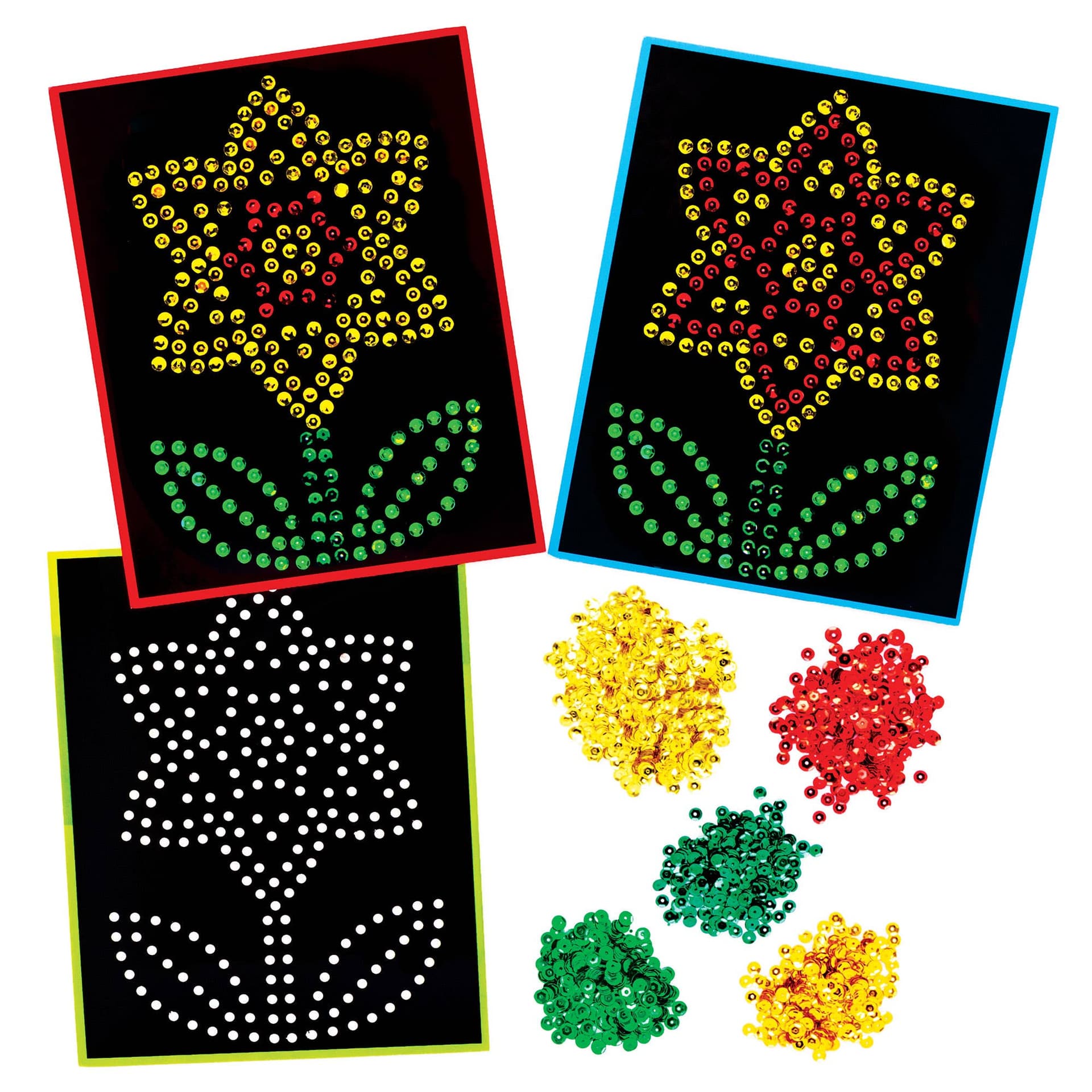 Daffodil Sequin Craft Picture Kits (Pack of 4) Craft Kits For Kids 5 assorted sequin colours - Light Yellow, Dark Yellow, Orange, Light Green & Dark Green