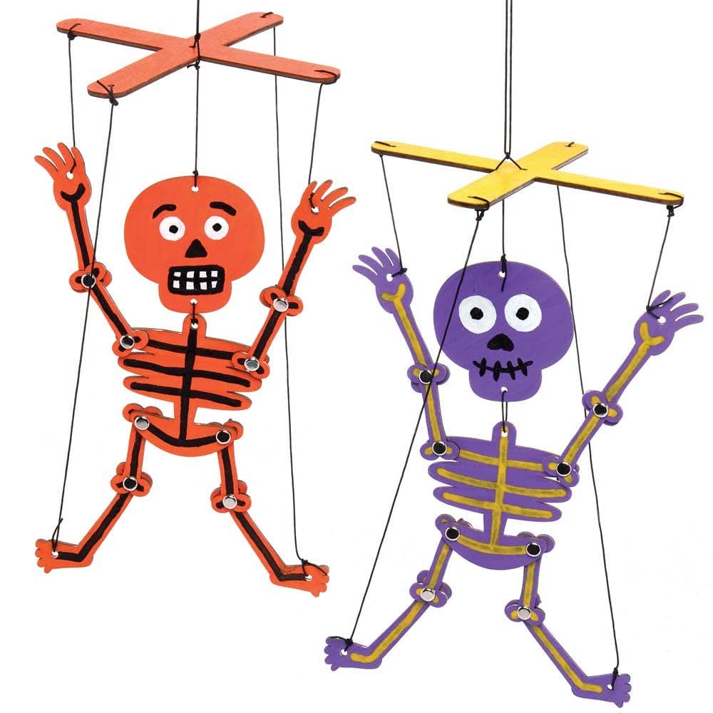 Dancing Skeleton Wooden Marionette Kits (Pack of 3) Halloween Crafts, Size 30cm, Puppet Kits