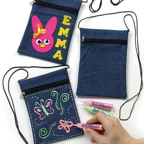Denim Shoulder Bags (Pack of 4) 18cm x 12cm, Shoulder Strap Included, Decorate & Personalise, Fabric Crafts