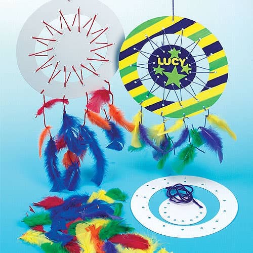Dreamcatcher Kits (Pack of 6) Includes Pre-Punched Piece, Yarns & Feathers, Size 23cm, Decorate & Personalise