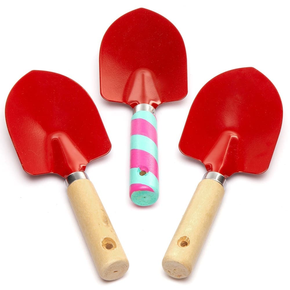 Design Your Own Gardening Trowels (Pack of 3) 20cm Long, Red Trowel On Wooden Handle, Wood & Metal