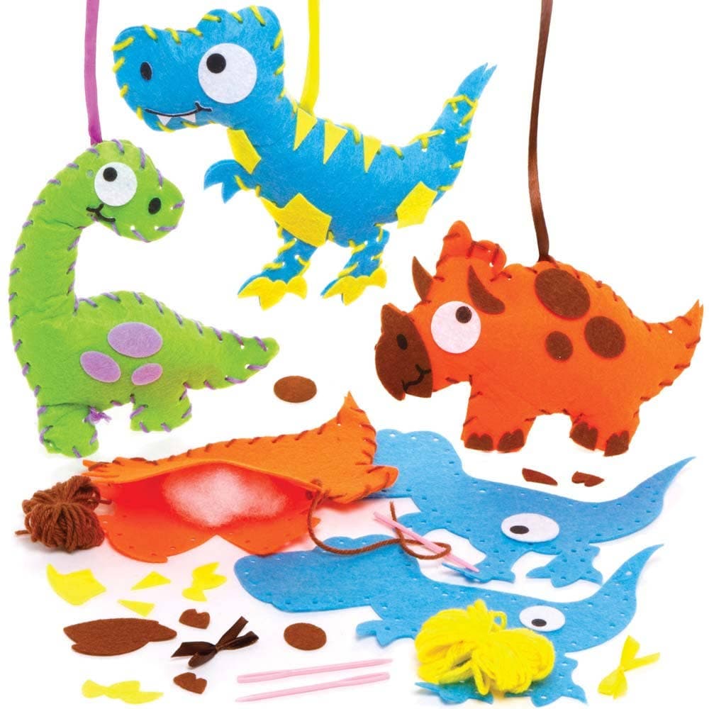 Dinosaur Sewing Kits (Pack of 3) Beginners Sewing Kits, 3 Assorted Designs, All-In-One Crafts