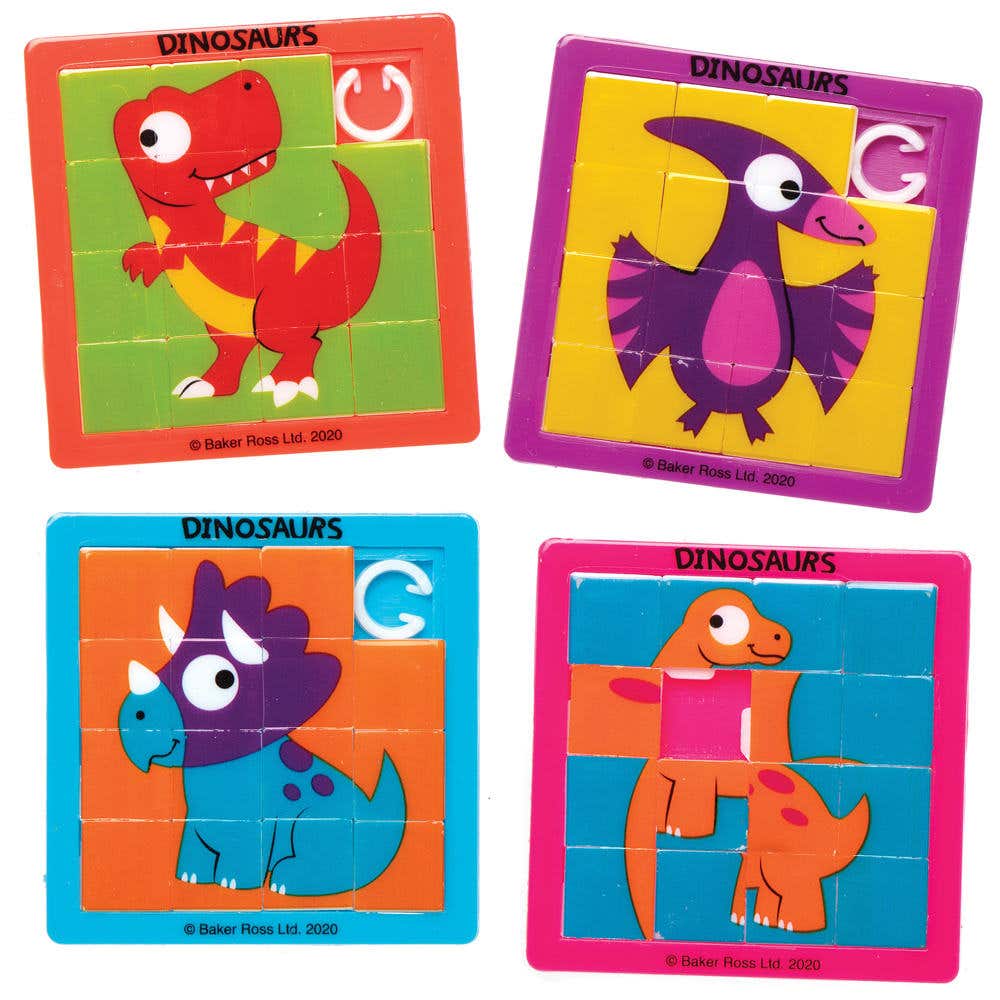 Dinosaur Sliding Puzzles (Pack of 6) Creative Play Toys 6 assorted colours - Red, Green, Blue, Purple, Pink & Yellow