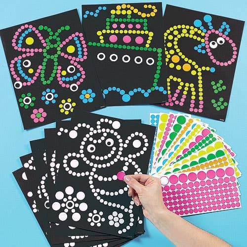 Dotty Sticker Art (Pack of 8) Art Craft Kits, Assorted Colours & Designs, Design Sheet 27cm x 20cm