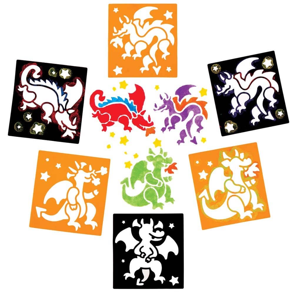 Dragon Stencils (Pack of 8) Chinese New Year Crafts, Washable, Print & Decorate, 8 Assorted Designs