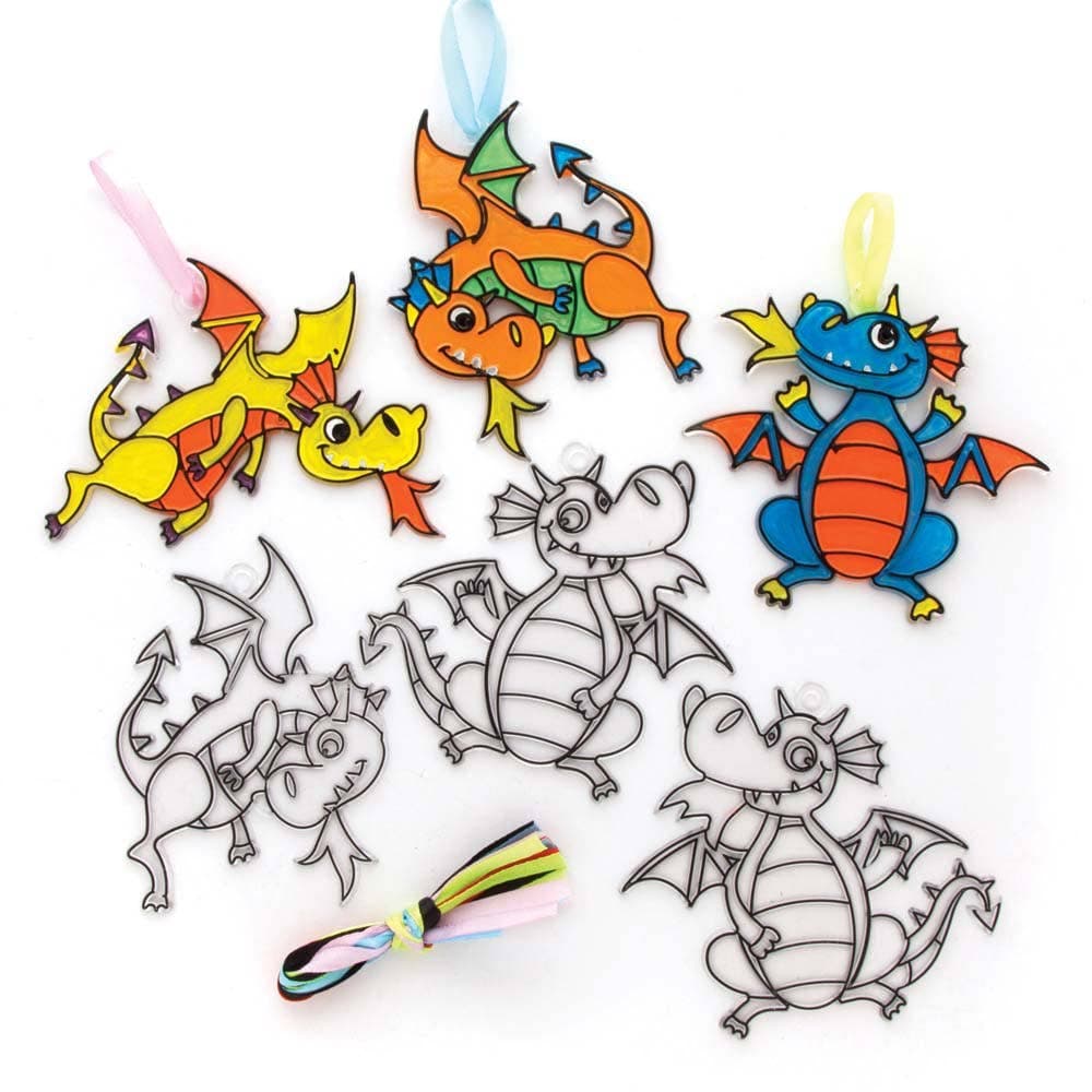 Dragon Suncatchers (Pack of 10) Chinese New Year Crafts, Ribbons Included, 10 Assorted Designs,