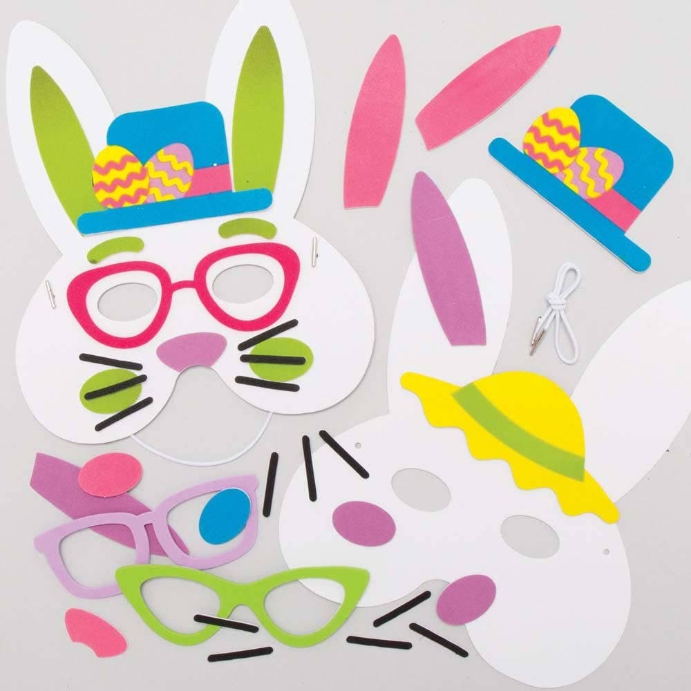 Easter Bunny Mask Kits (Pack of 4) Self Adhesive Foam Pieces & Elastic Included, 4 Assorted Designs