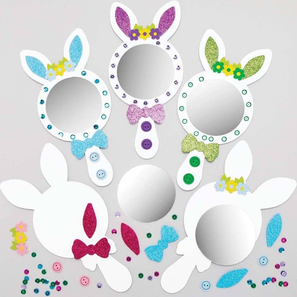 Easter Bunny Mirror Kits (Pack of 4) Easter Crafts For Kids 4 assorted colours - Pink, Purple, Blue & Green