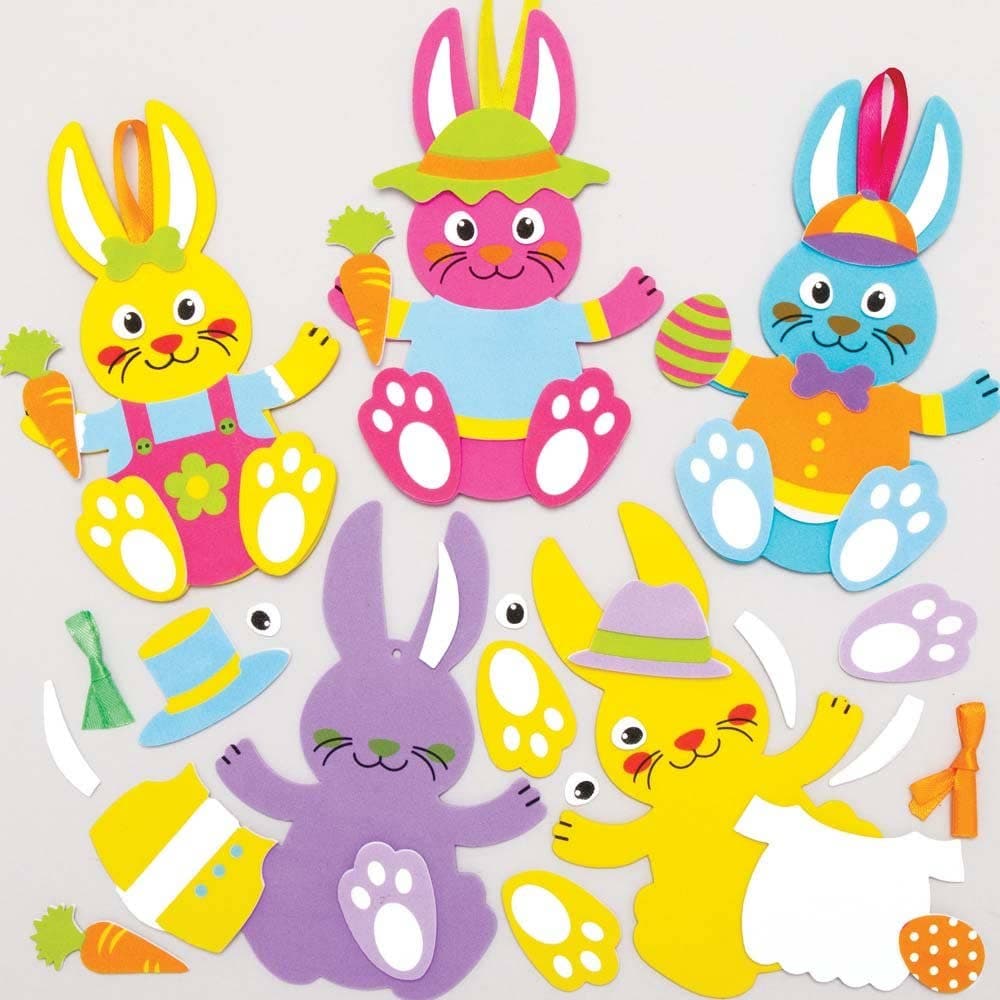 Easter Bunny Mix & Match Decoration Kits (Pack of 8) Easter Craft Kits For Kids, 4 Assorted Colours, No Glue Required
