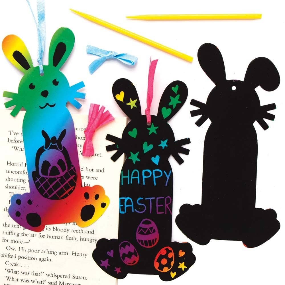 Bunny Scratch Art Bookmarks (Pack of 10) Rainbow Coloured, Fun Activity For Kids, Easter Craft Kits