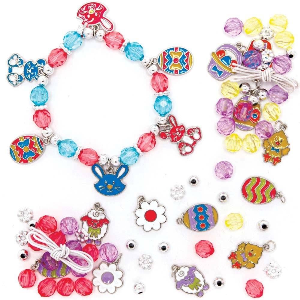 Easter Charm Bracelet Making Kits (Pack of 3) 3 Assorted Colourways, Easter-Themed Charms & Beads Included
