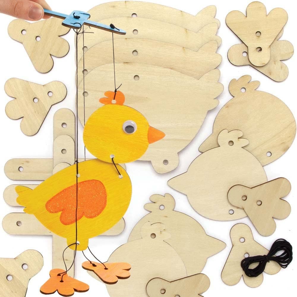Easter Chick Wooden Marionette Kits (Pack of 3) Self-Assemble & Decorate