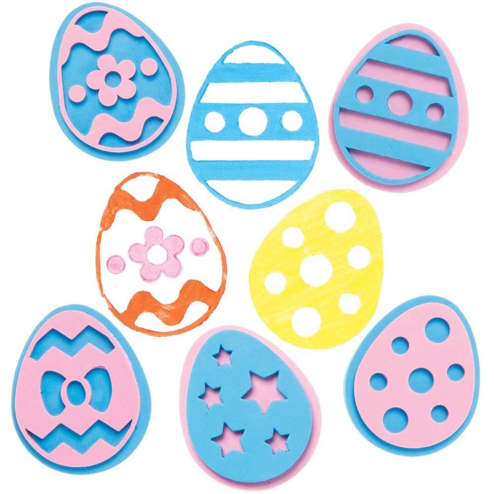 Easter Egg Foam Stampers (Pack of 10) Washable Stamps, 2 Foam Colours, 10 Assorted Designs, Easy Use
