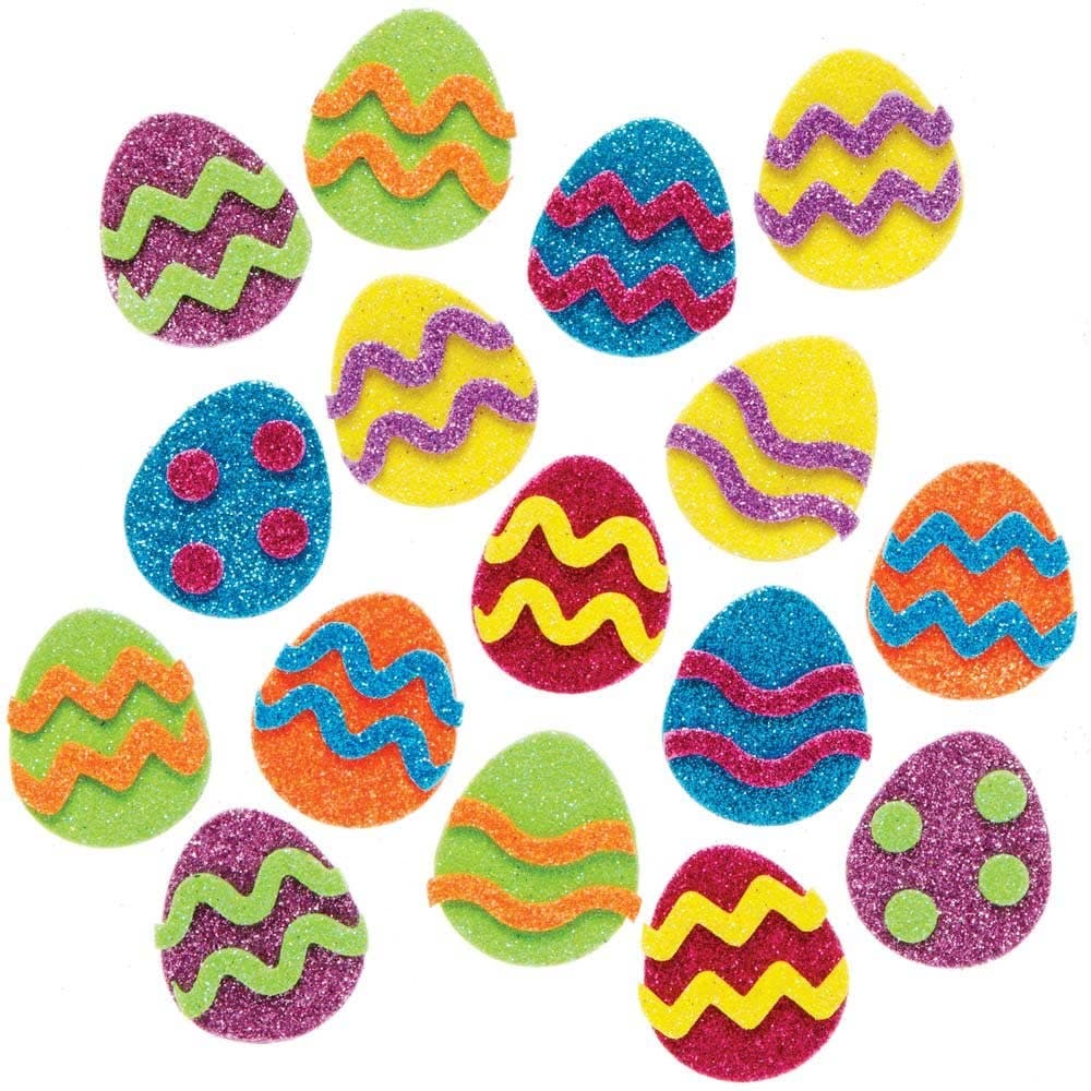 Easter Egg Glitter Foam Stickers (Pack of 100) Easter Craft Supplies 6 assorted colours - Orange, Yellow, Green, Purple, Pink & Blue
