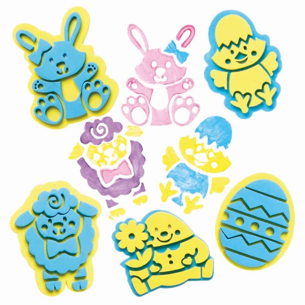 Easter Foam Stampers (Pack of 10) Easter Craft Supplies 2 foam colours - Blue & Yellow