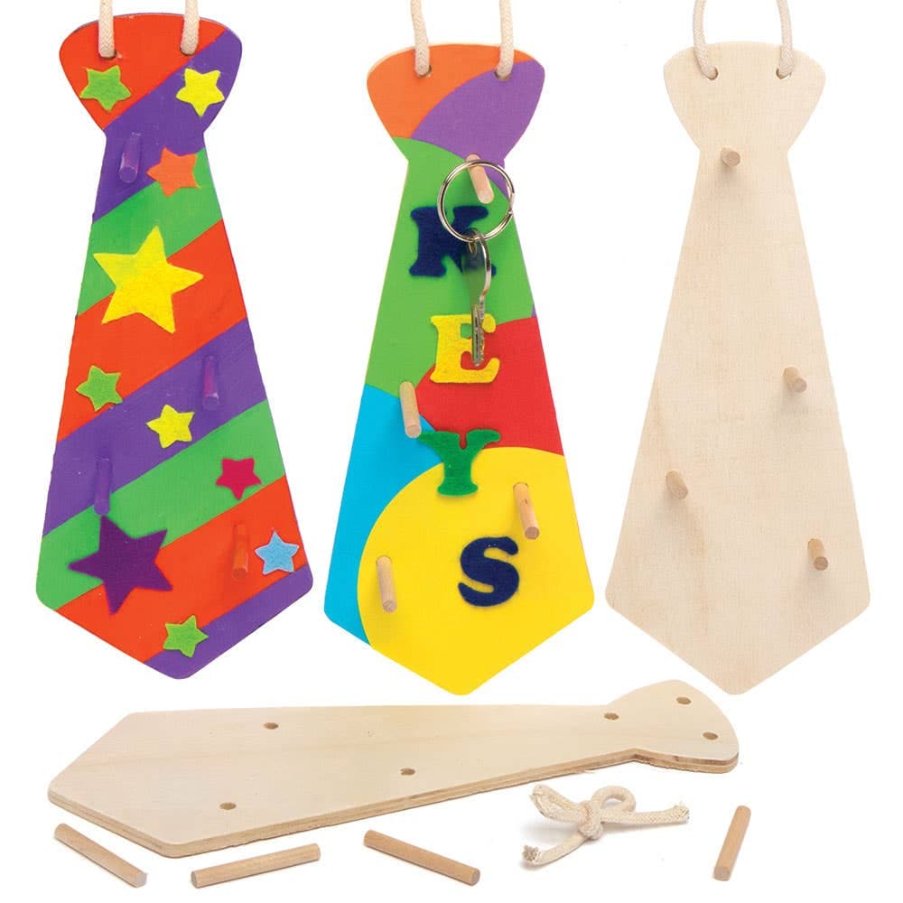 Tie Wooden Key Holders (Pack of 3) Decorate & Personalise, No Glue Required, Length 20cm