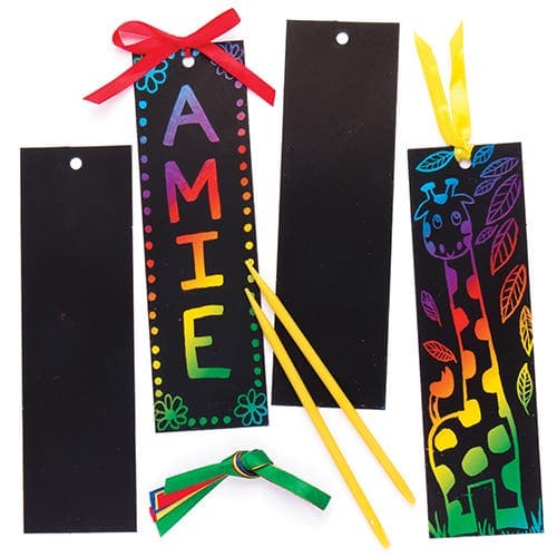 Scratch Art Bookmarks (Pack of 12) Decoration Craft Kits, Size 17cm x 5cm, Scratch Tools & Ribbons Included